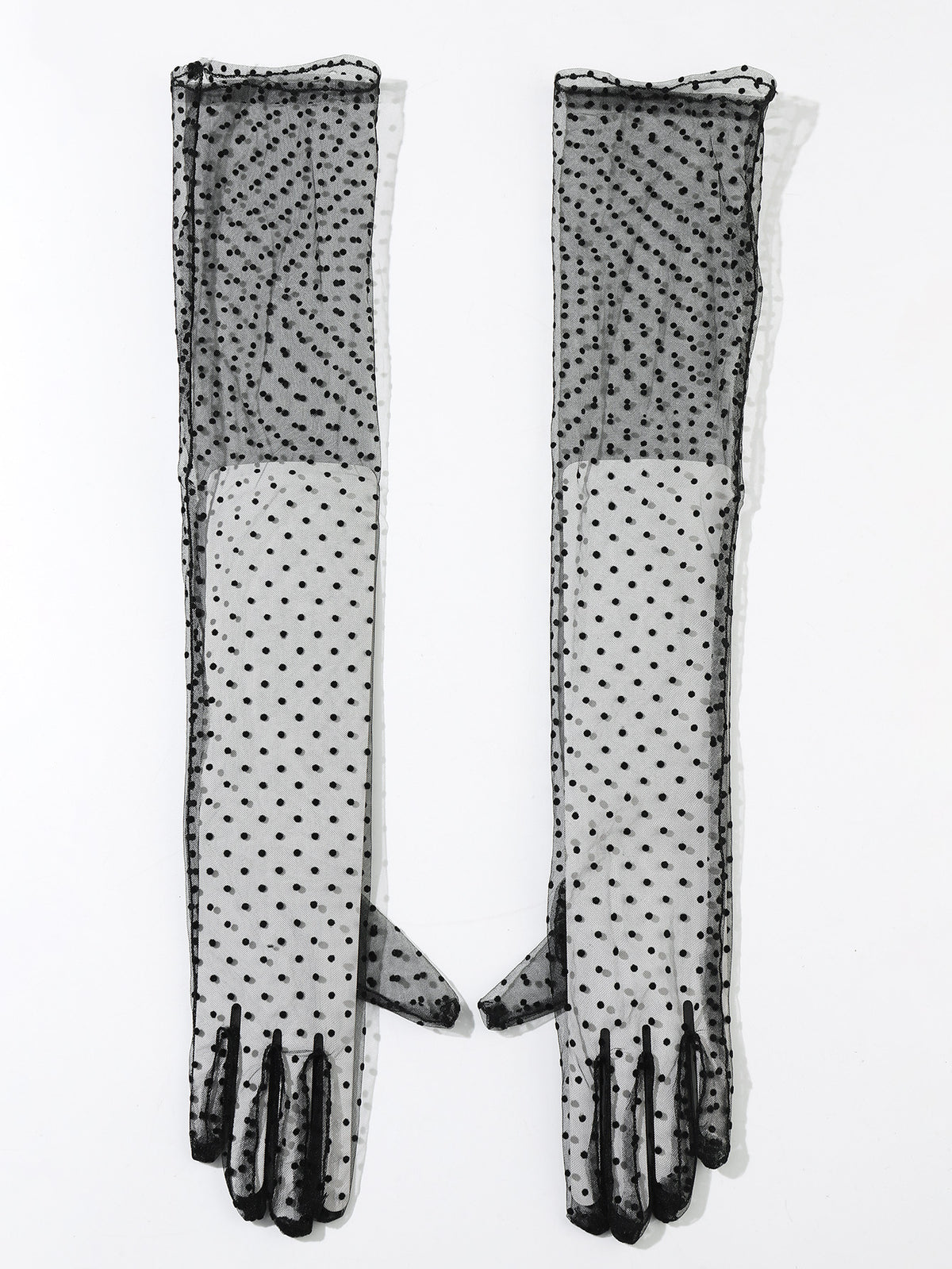 Polka Dot Tulle Long Bridal Gloves - Black - 1