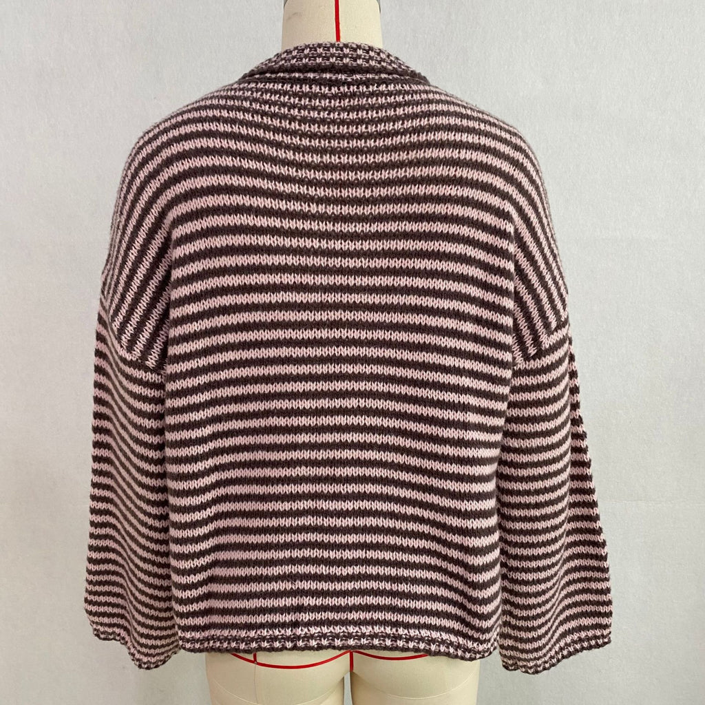 Striped Mock Neck Zip Front Knit Sweater - Purple - 1