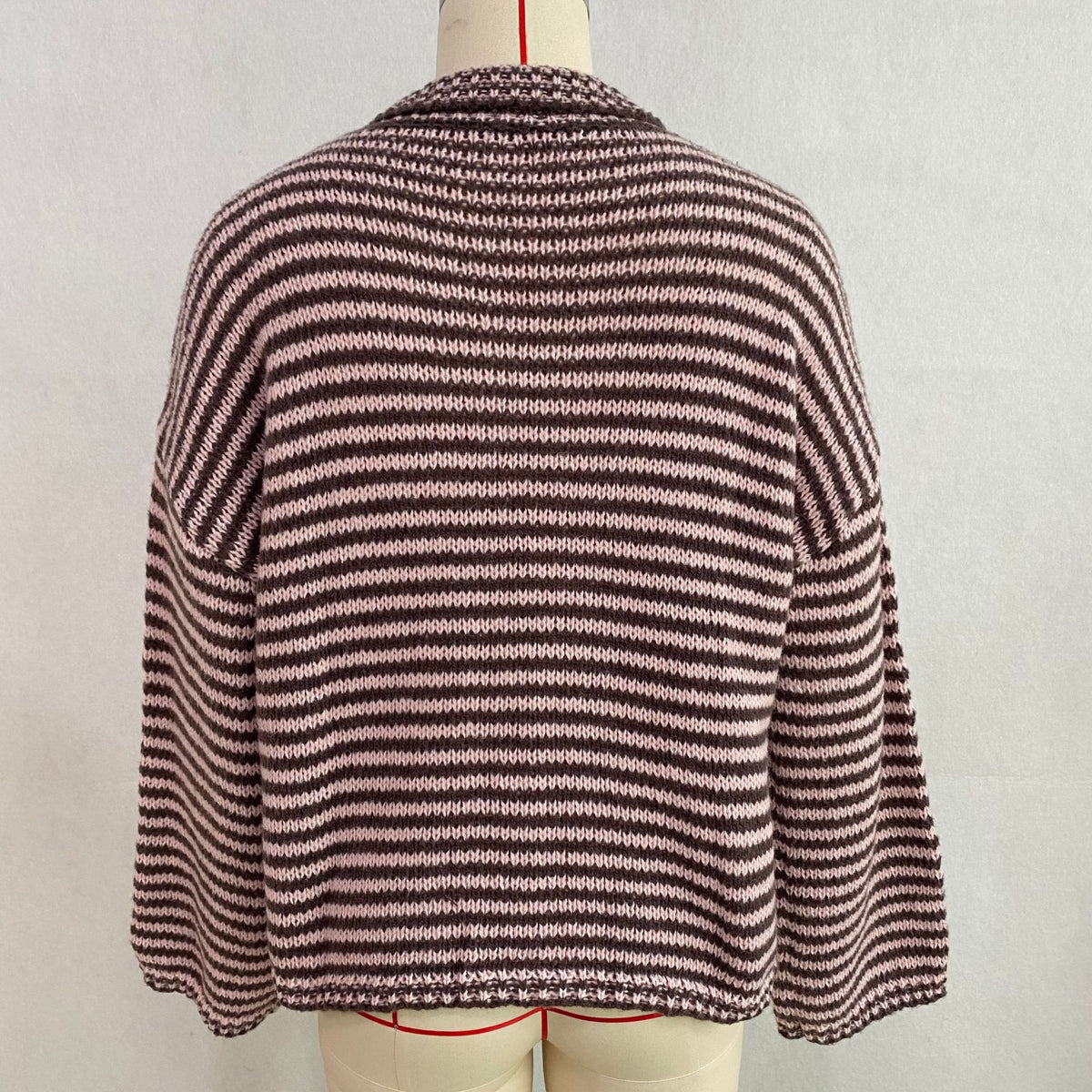 Striped Mock Neck Zip Front Knit Sweater - Purple - 1