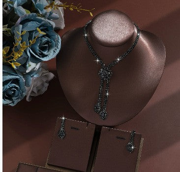 Rhinestone Flower Lariat Necklace And Earring Set
