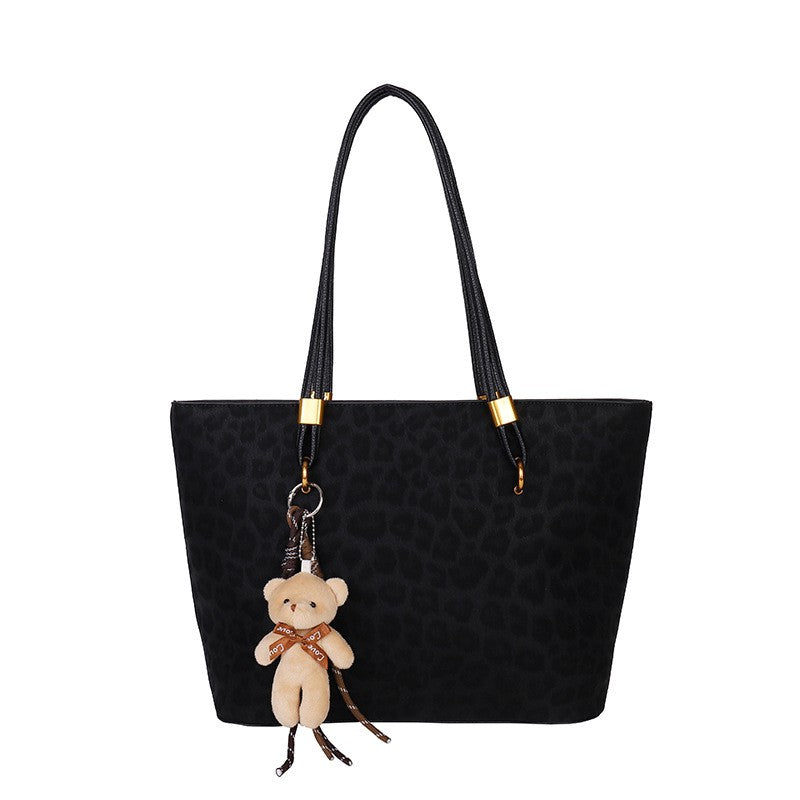 Embossed Leopard Print Tote Bag - Black