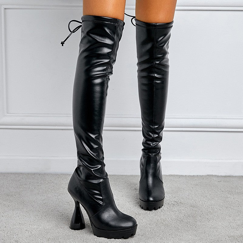 Over The Knee Platform Boots with Sculpted Heel