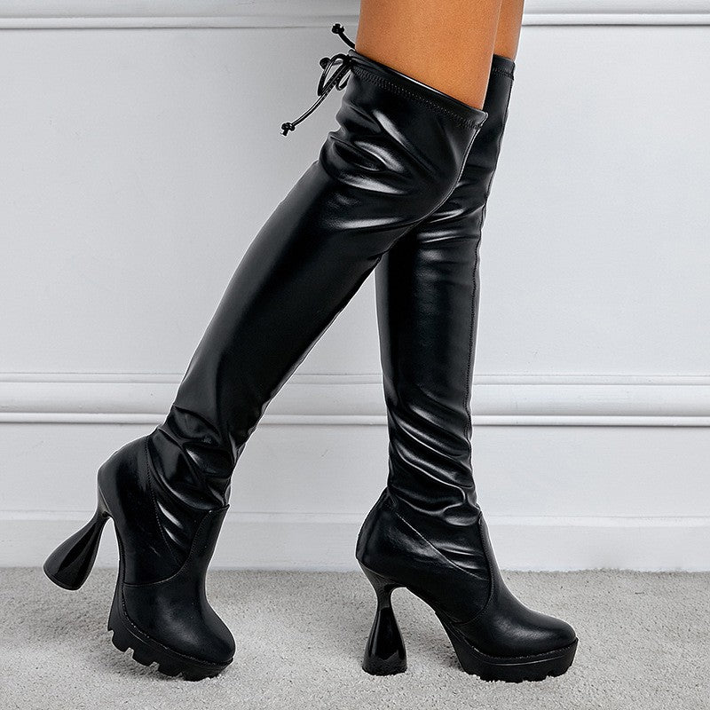 Over The Knee Platform Boots with Sculpted Heel
