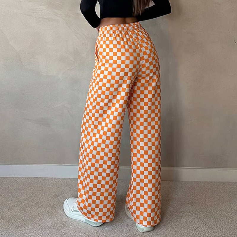 Retro Print Drawstring Elastic Waist Wide Leg Pants - Orange - 2