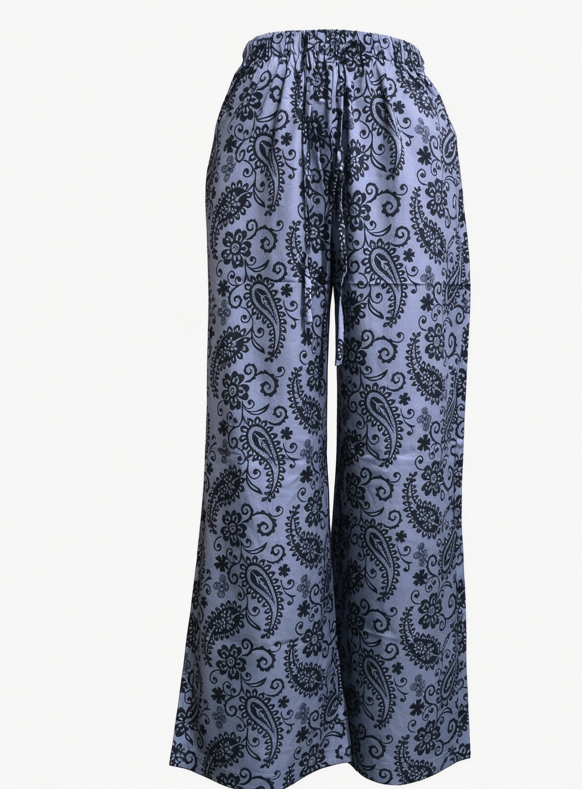 Retro Print Drawstring Elastic Waist Wide Leg Pants - Paisley