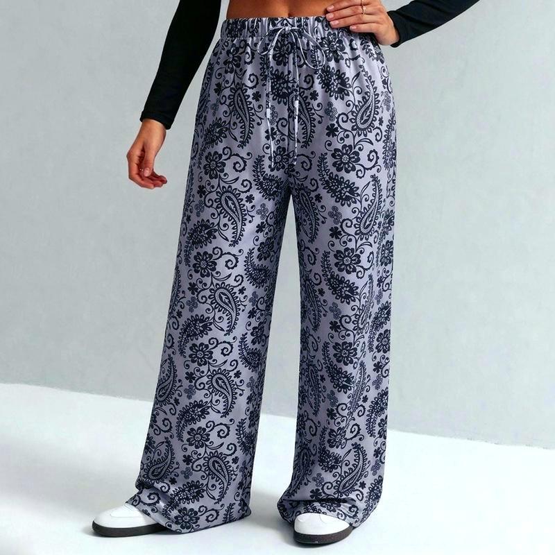 Retro Print Drawstring Elastic Waist Wide Leg Pants - Paisley - 2