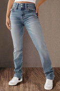 Light Wash Flap Pocket Straight Jeans - Blue