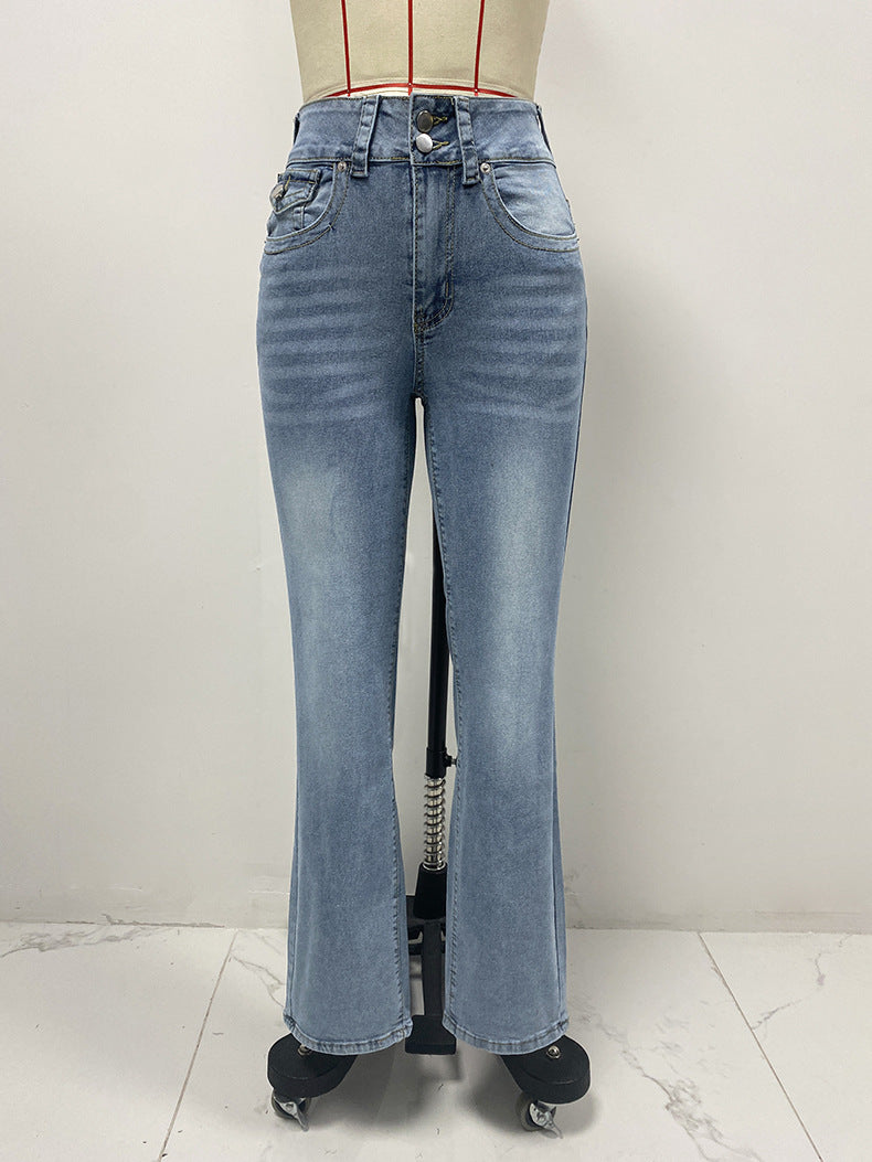 Light Wash Flap Pocket Straight Jeans - Blue - 1