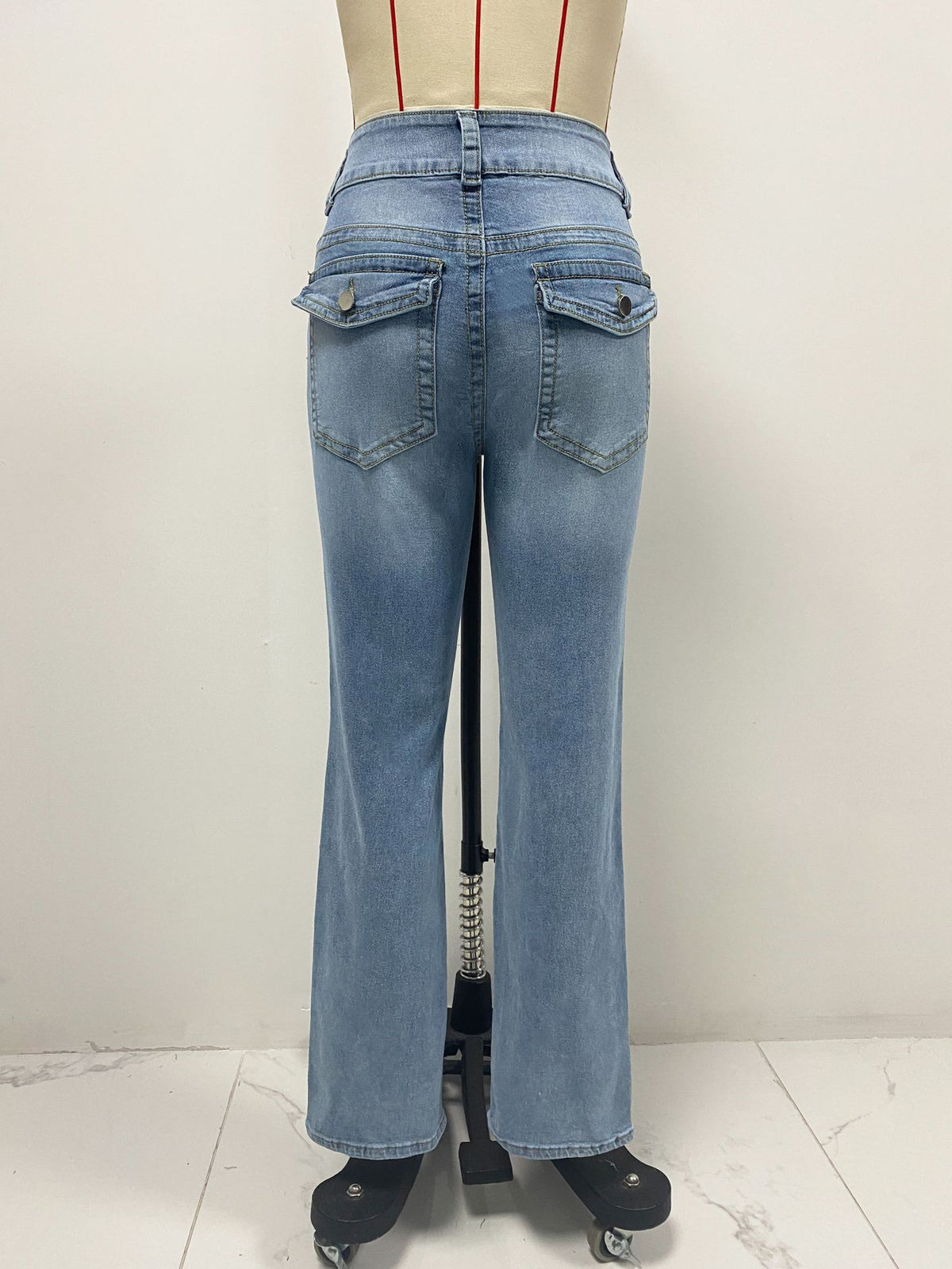 Light Wash Flap Pocket Straight Jeans - Blue - 5