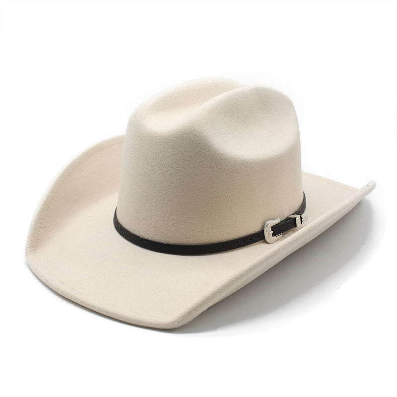 Leather Button Band Cowboy Hat - Beige