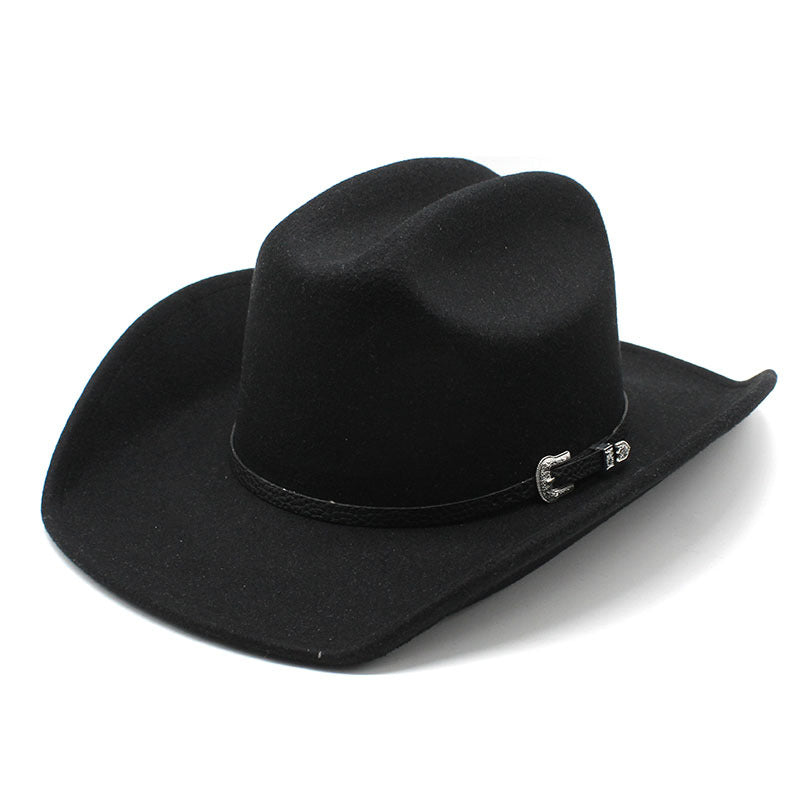 Leather Button Band Cowboy Hat - Black