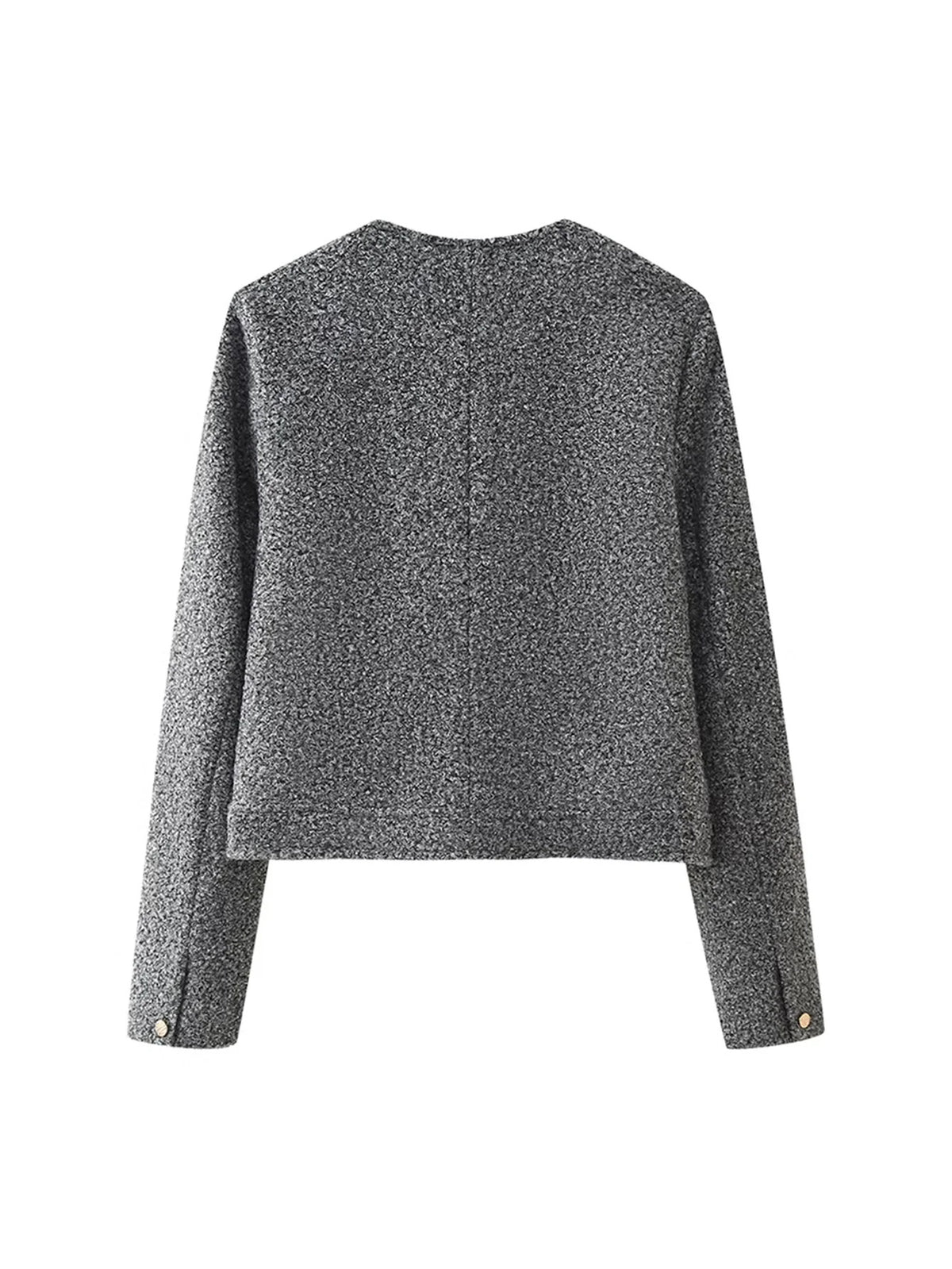 Boucle Knit Collarless Cropped Jacket - Grey
