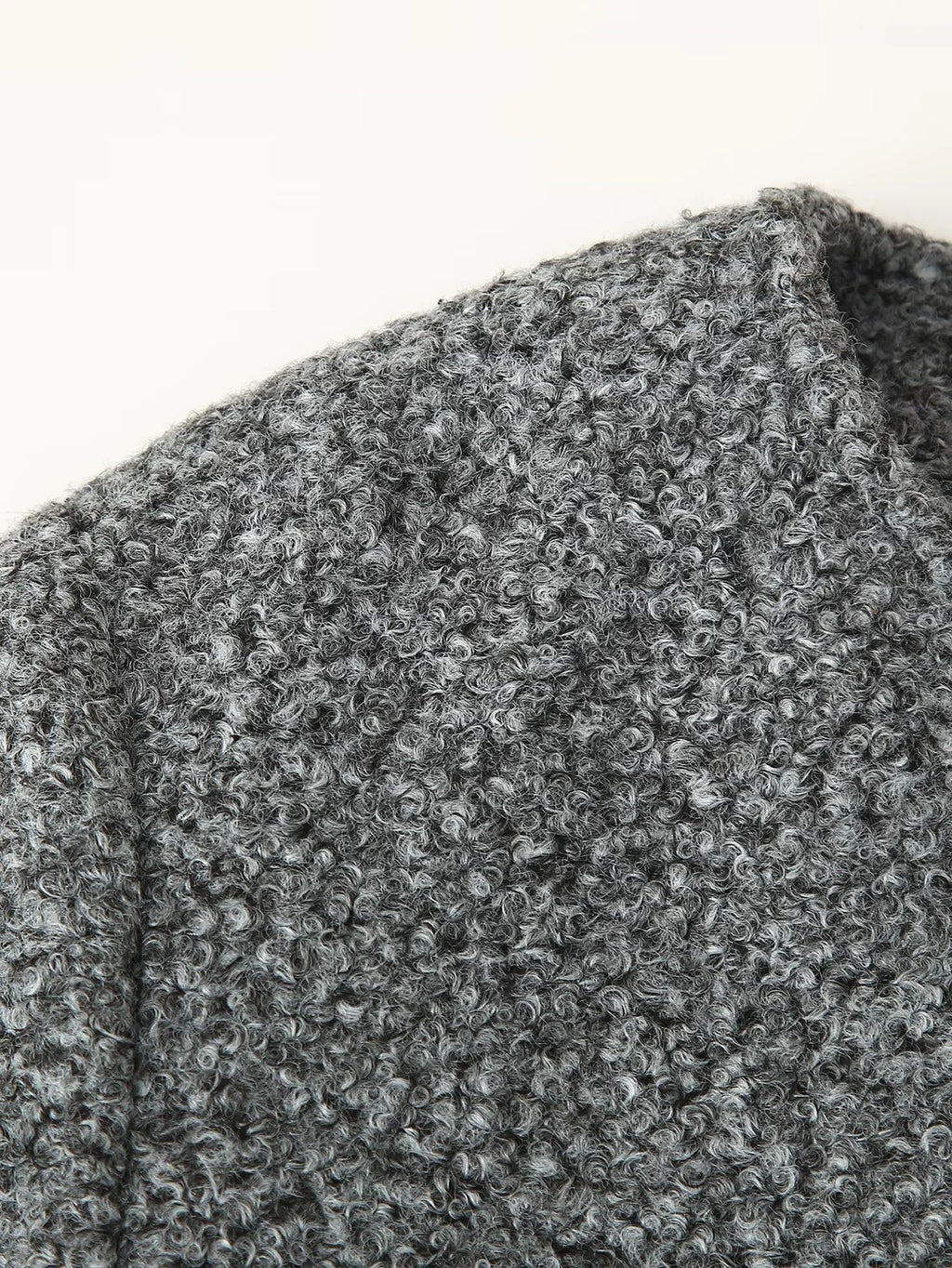 Boucle Knit Collarless Cropped Jacket - Grey - 2