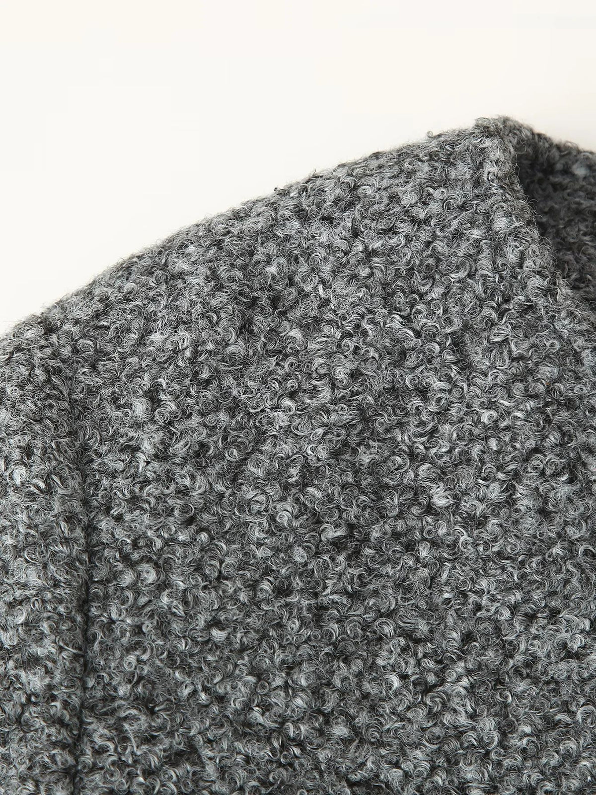 Boucle Knit Collarless Cropped Jacket - Grey - 2