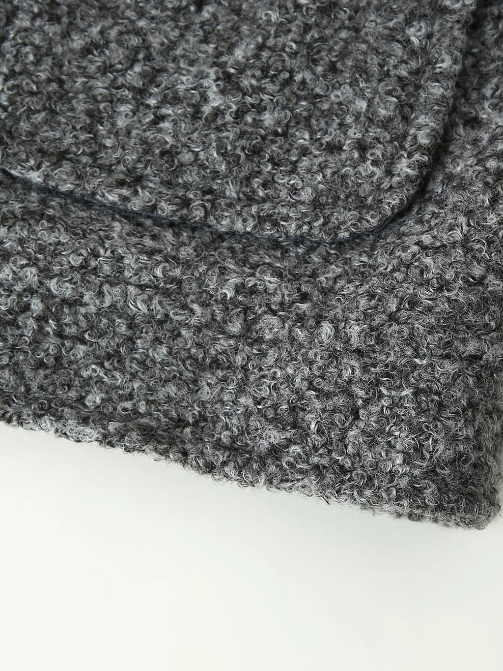 Boucle Knit Collarless Cropped Jacket - Grey - 3