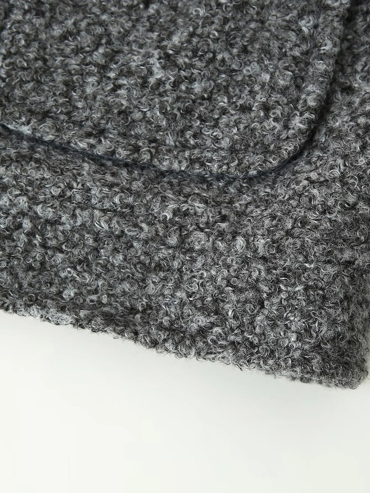 Boucle Knit Collarless Cropped Jacket - Grey - 3