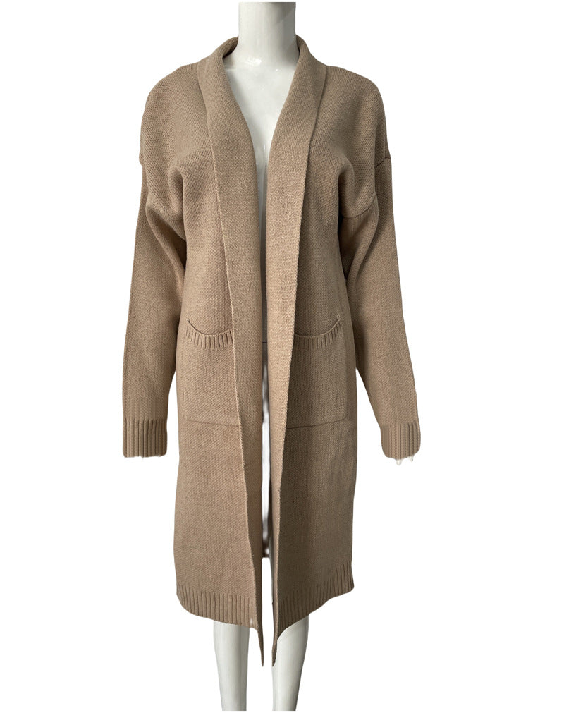 Slouchy Midi Open Cardigan With Pockets - Khaki