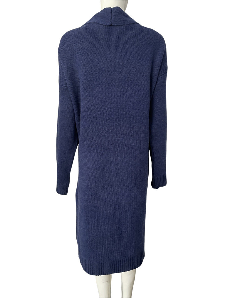 Slouchy Midi Open Cardigan With Pockets - Navyblue - 1