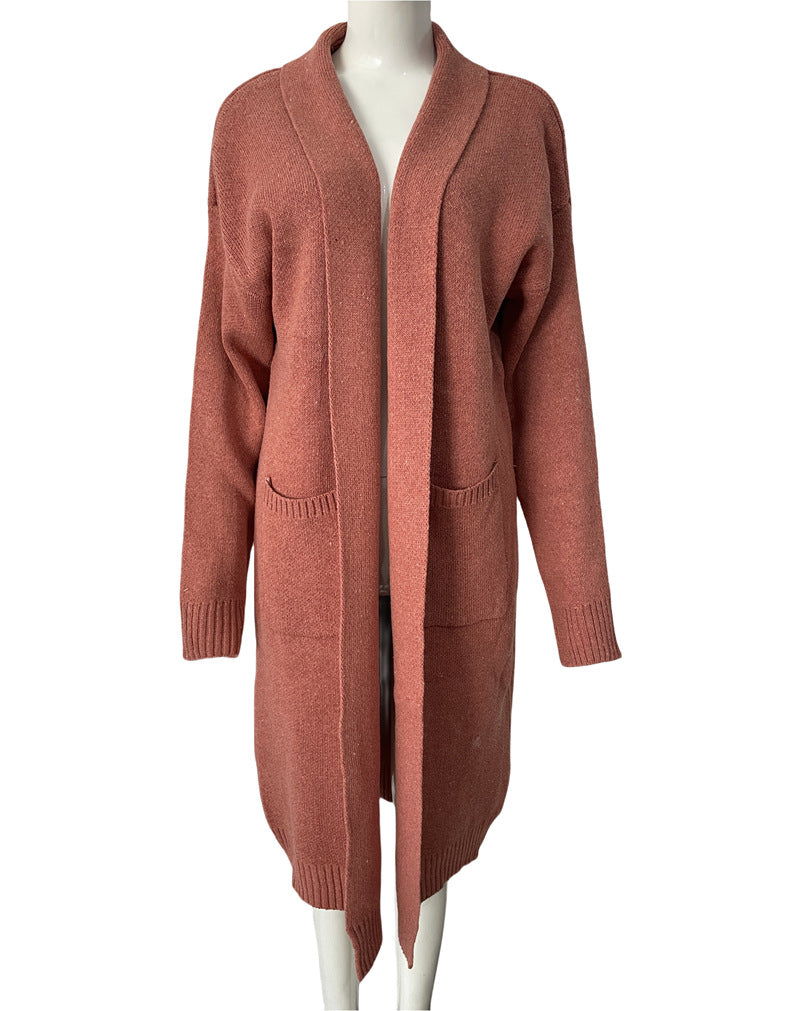 Slouchy Midi Open Cardigan With Pockets - Red