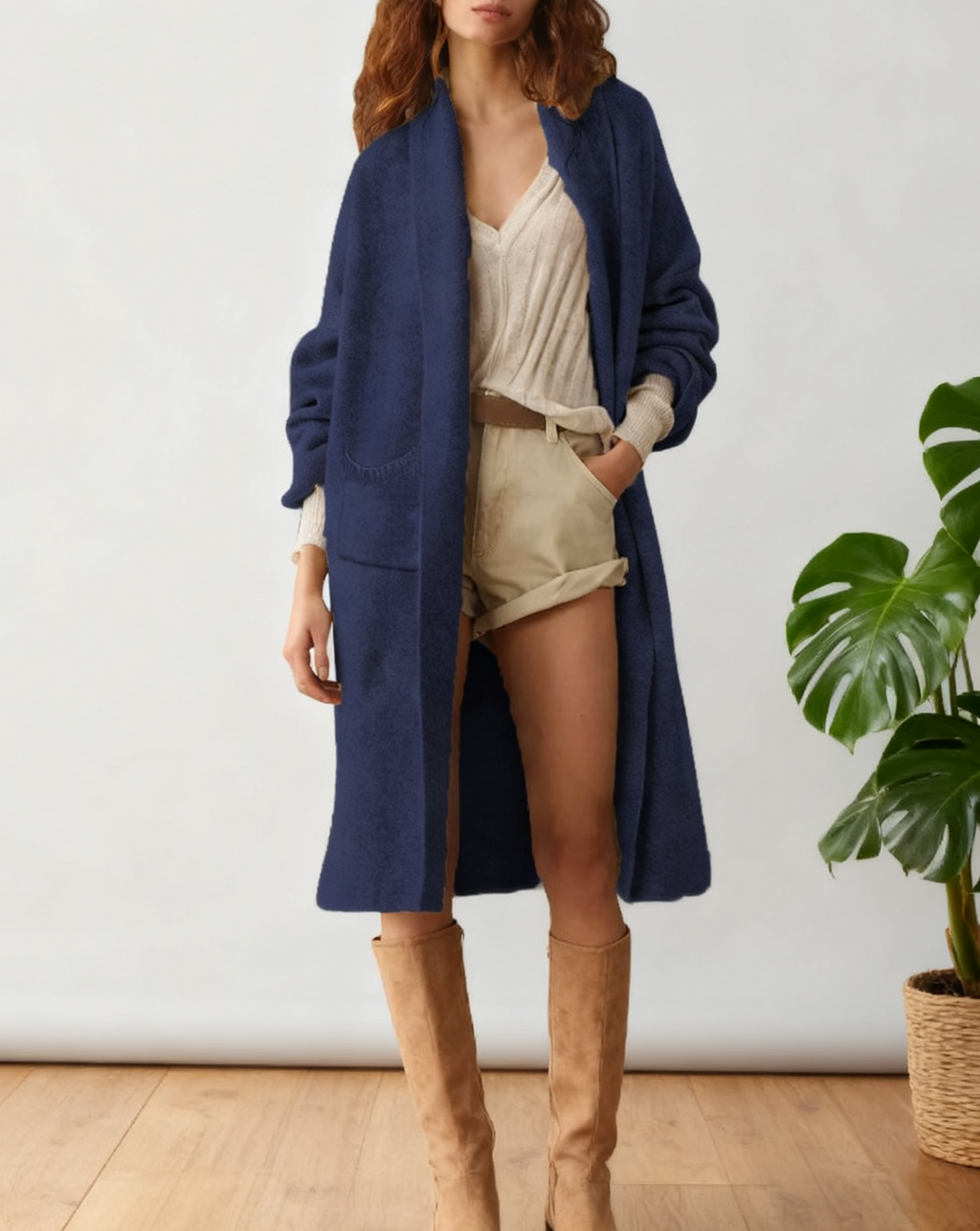 Slouchy Midi Open Cardigan With Pockets - view 1