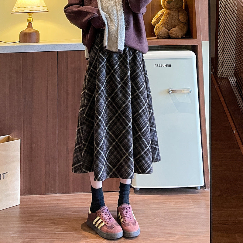 Plaid A Line High Waist Midi Skirt - Coffee