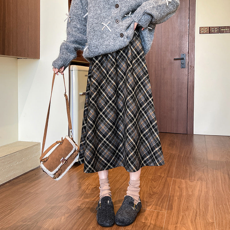 Plaid A Line High Waist Midi Skirt - Yellow