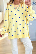 Polka Dot Oversized Sweatshirt With Side Slits - Yellow