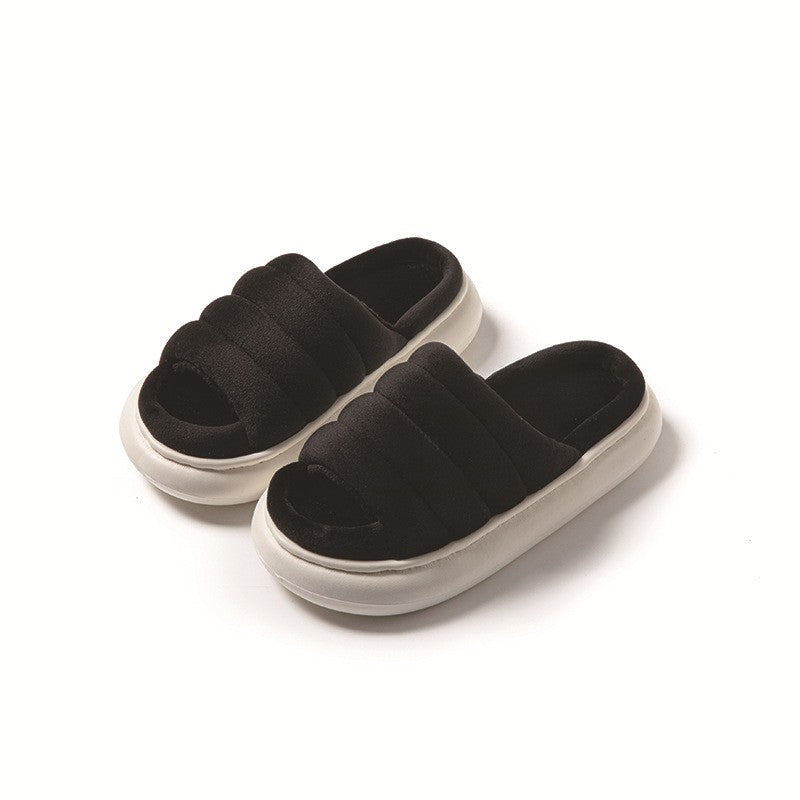 Quilted Puffer Platform Slide Slippers - Black