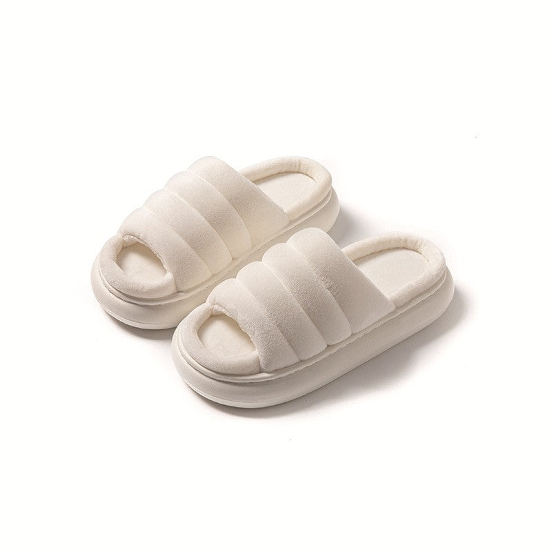 Quilted Puffer Platform Slide Slippers - Ivory