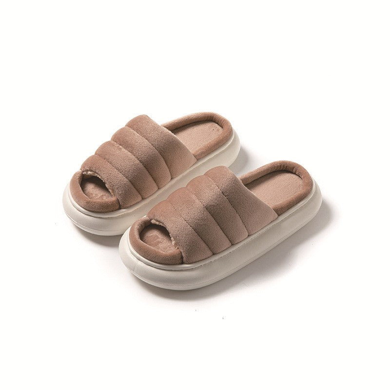 Quilted Puffer Platform Slide Slippers - Mocha