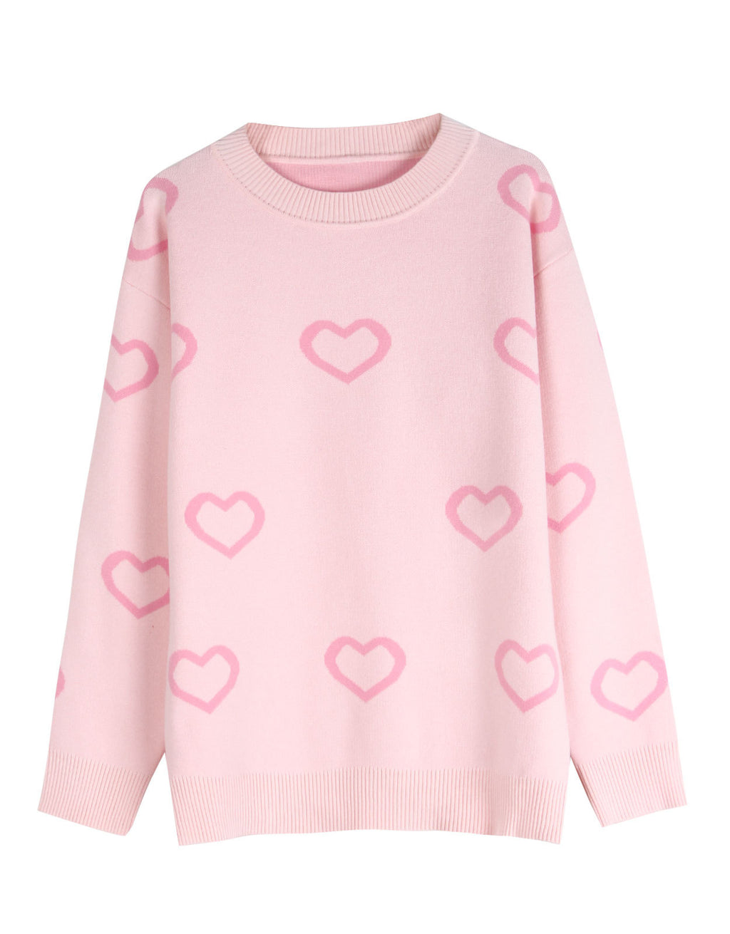 Allover Heart Outline Knit Pullover Sweater - Pink