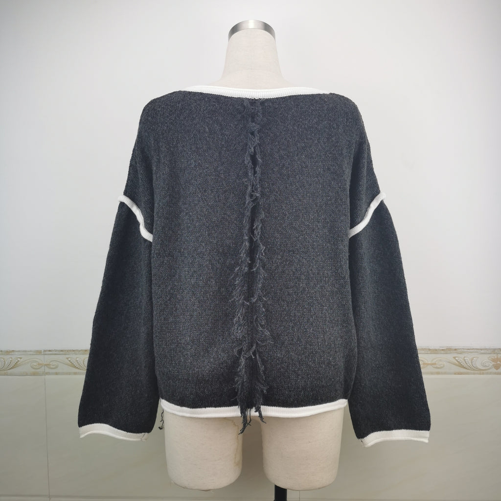 Exposed Seam Slouchy Knit Top - Black - 1