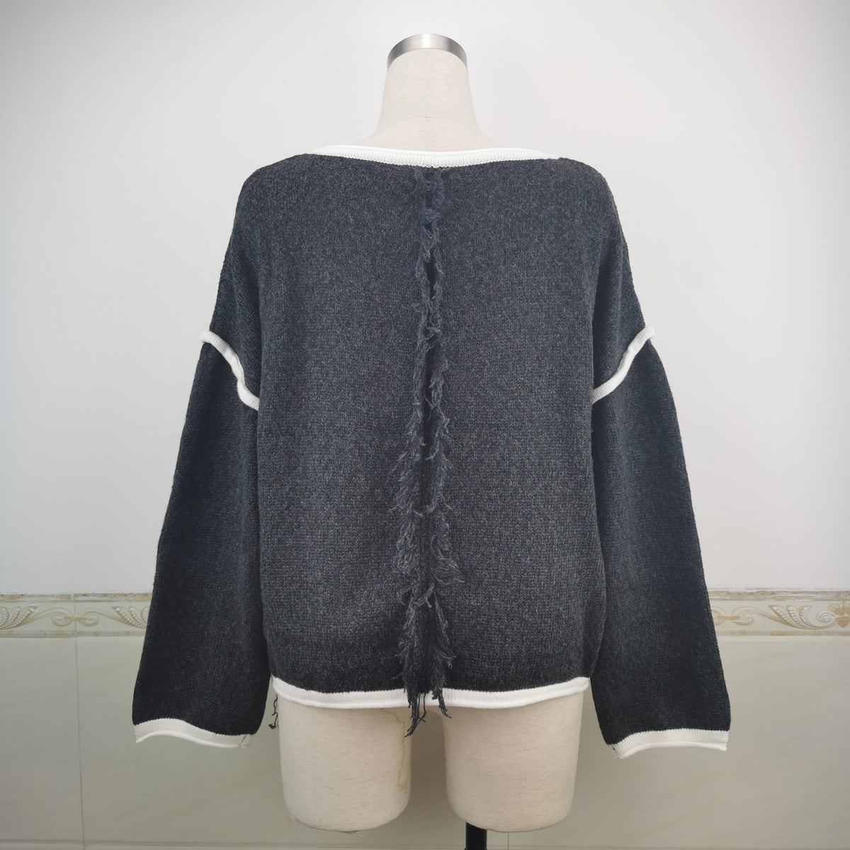 Exposed Seam Slouchy Knit Top - Black - 1