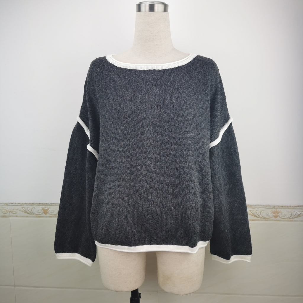 Exposed Seam Slouchy Knit Top - Black - 2
