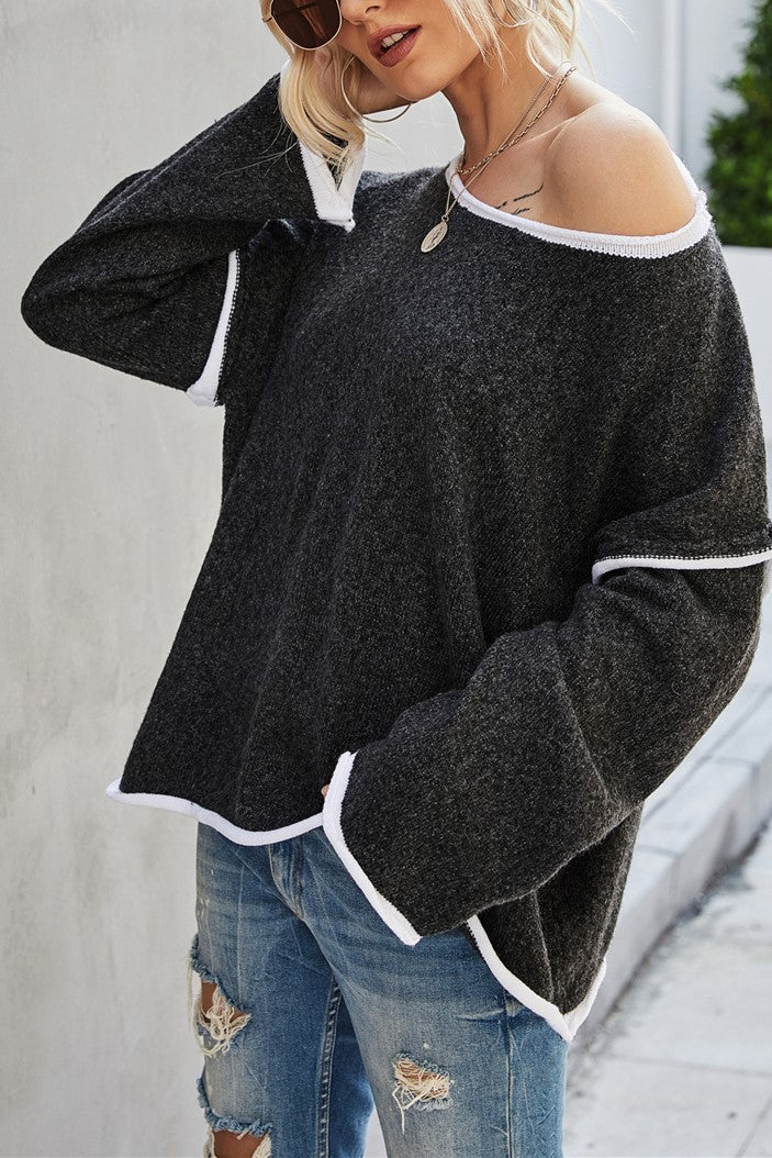 Exposed Seam Slouchy Knit Top - Black - 9