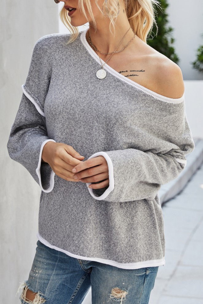 Exposed Seam Slouchy Knit Top - Grey