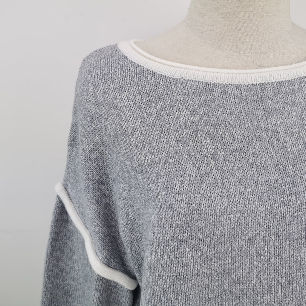 Exposed Seam Slouchy Knit Top - Grey - 5