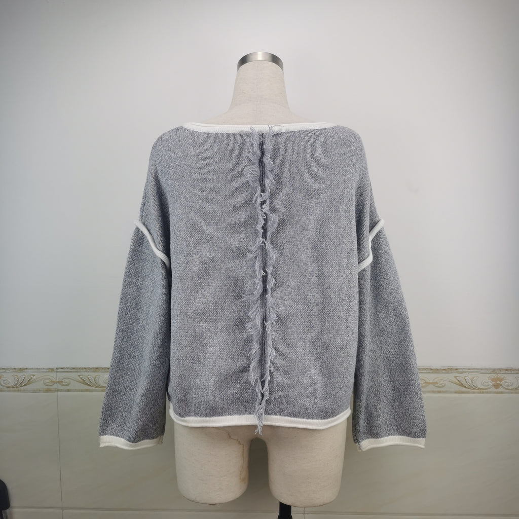 Exposed Seam Slouchy Knit Top - Grey - 8
