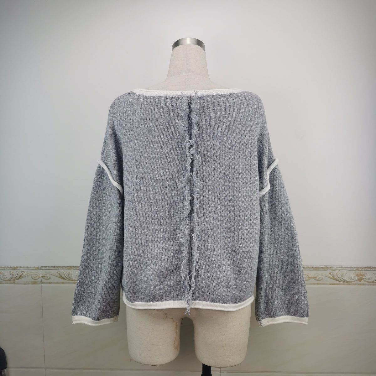 Exposed Seam Slouchy Knit Top - Grey - 8