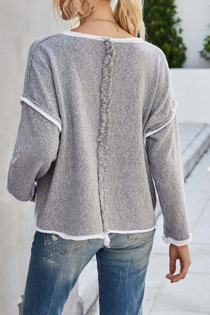 Exposed Seam Slouchy Knit Top - Grey - 9