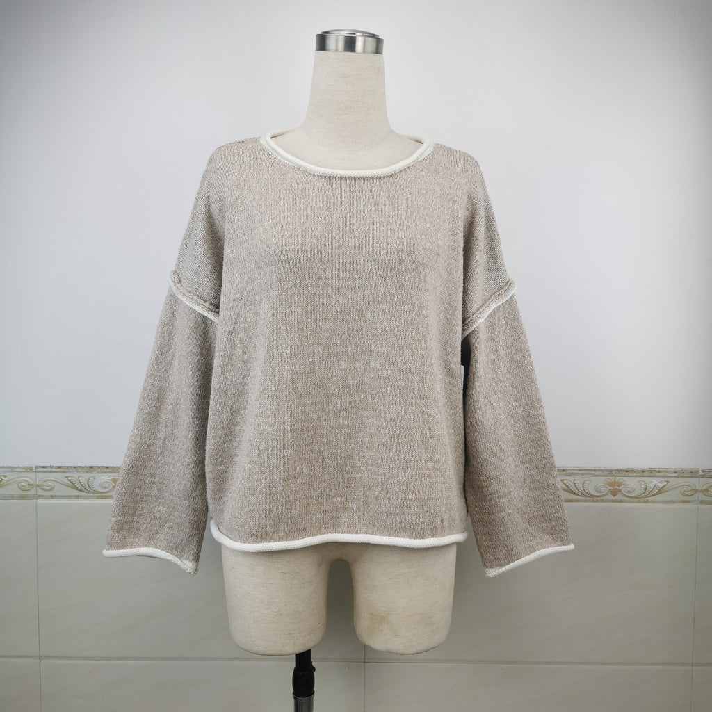 Exposed Seam Slouchy Knit Top - Khaki - 4
