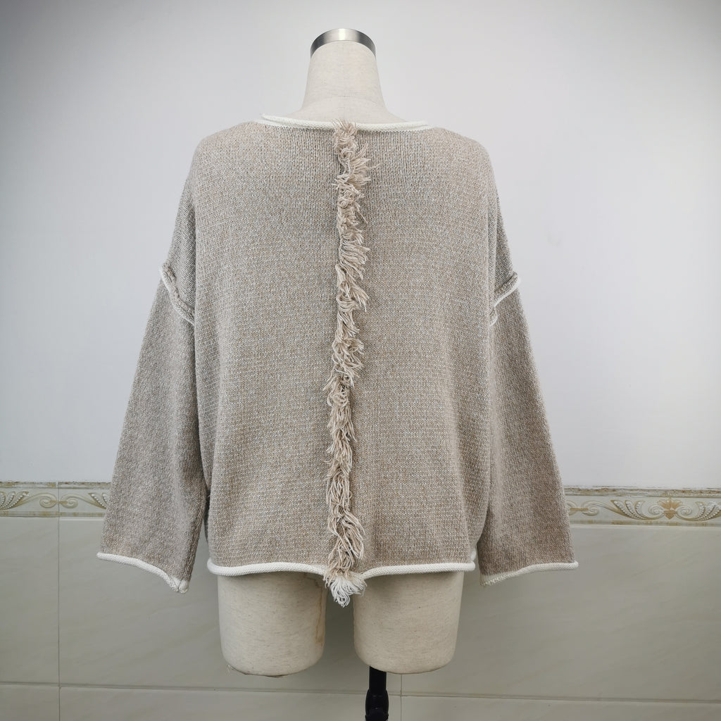 Exposed Seam Slouchy Knit Top - Khaki - 5