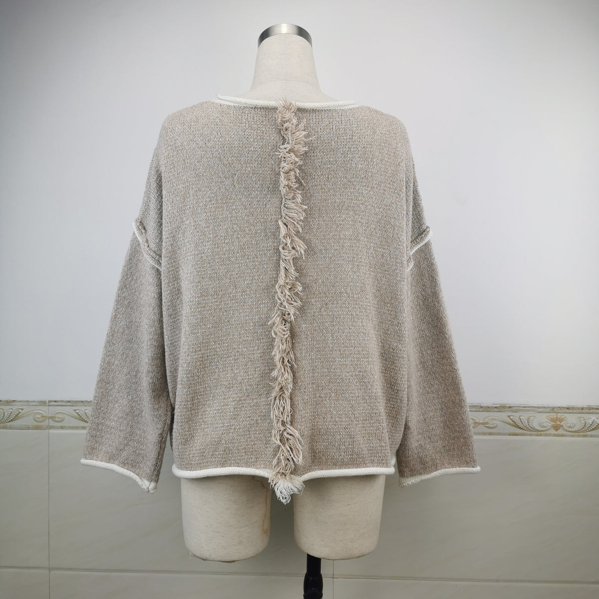 Exposed Seam Slouchy Knit Top - Khaki - 5