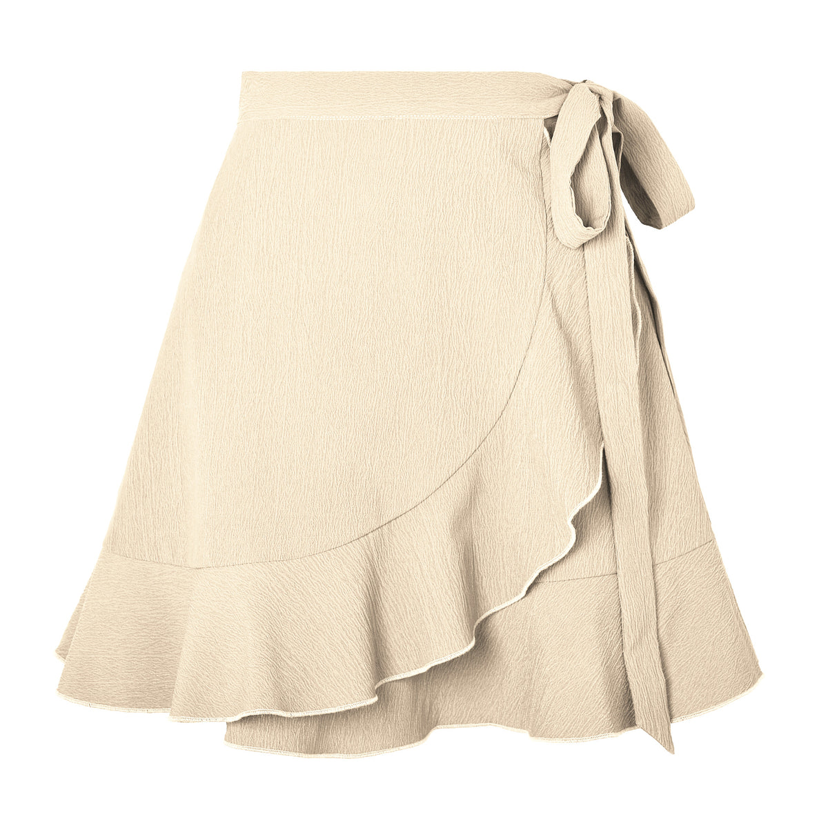 Textured Ruffle Hem Wrap Mini Skirt - Beige