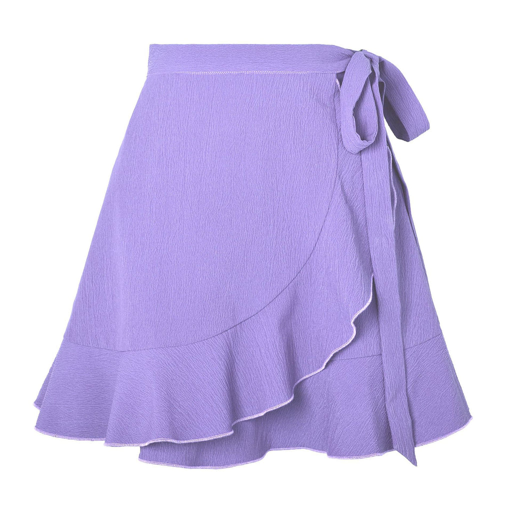 Textured Ruffle Hem Wrap Mini Skirt - Purple