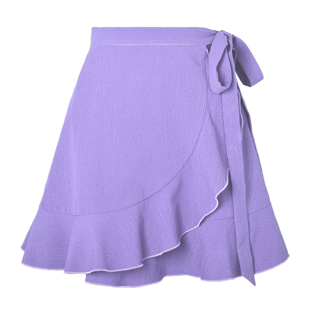 Textured Ruffle Hem Wrap Mini Skirt - Purple