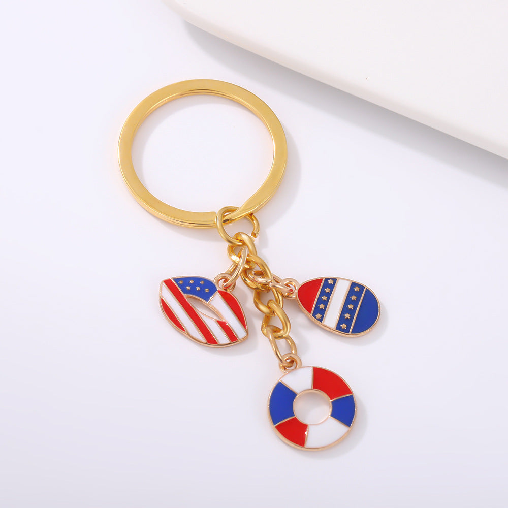 Patriotic Flag Enamel Charm Keychain - Ring