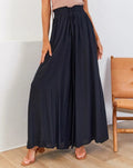 Drawstring Smocked Waist Wide Leg Palazzo Pants - Black
