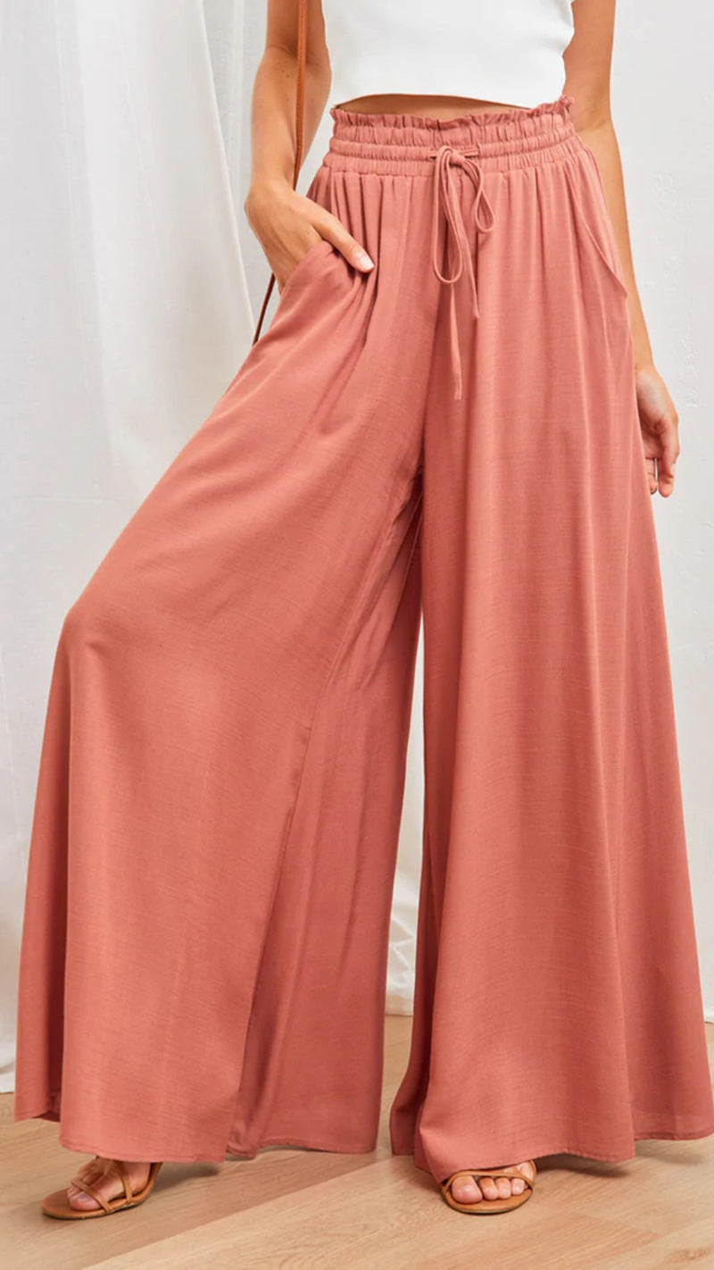 Drawstring Smocked Waist Wide Leg Palazzo Pants