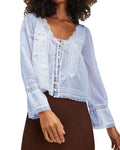Lace Trim Scoop Neck Boho Shirt - Purple